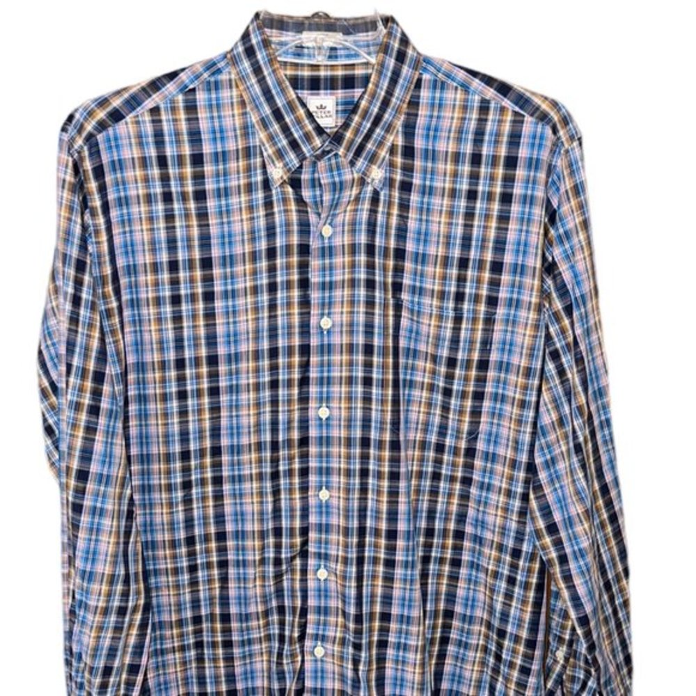 Peter Millar Men's Button Down Plaid Dress Shirt Large 100% Cotton